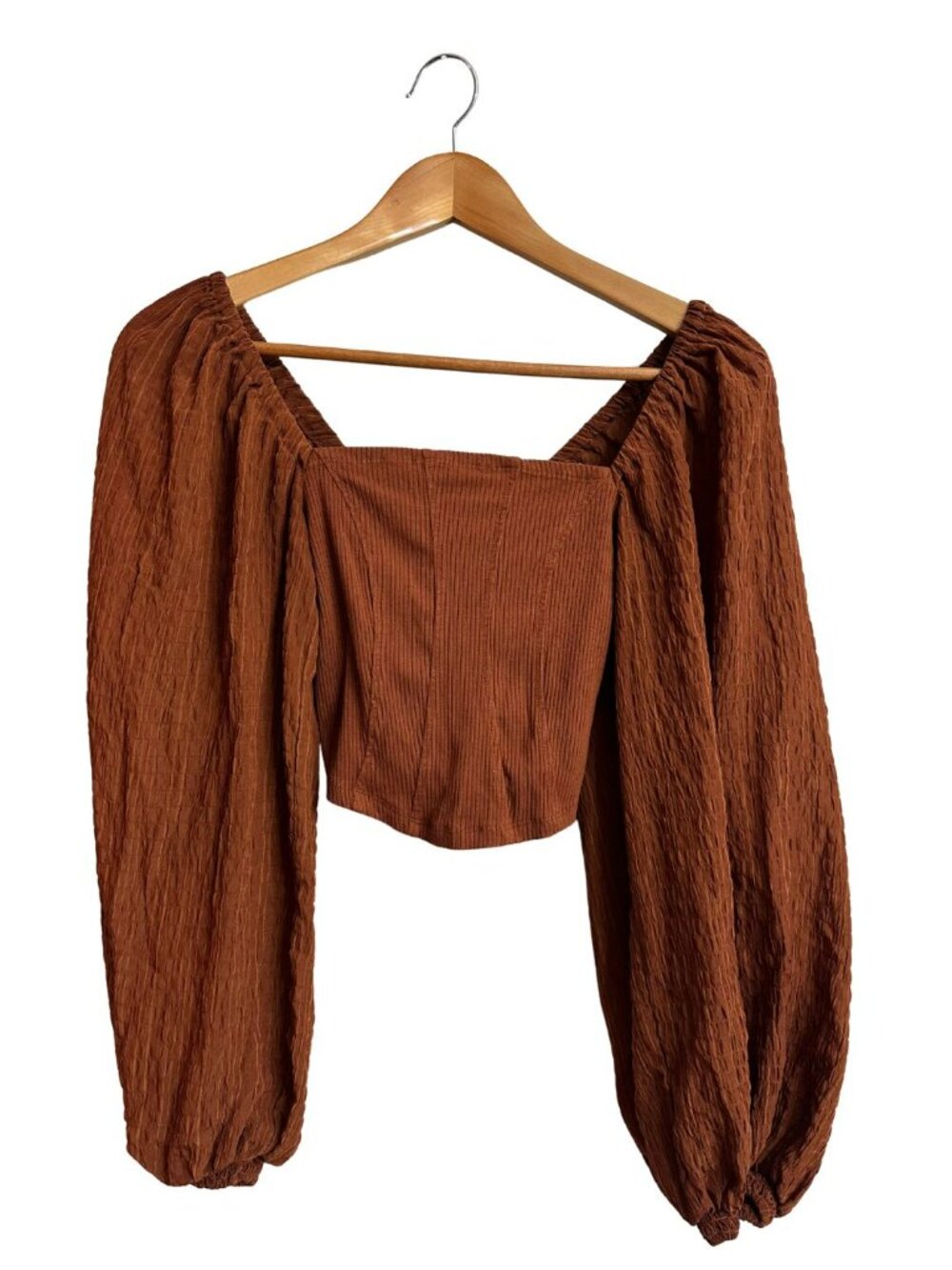 Urban Claudia Rust Brown Corset Top Balloon Sleeve Boho Festival Small